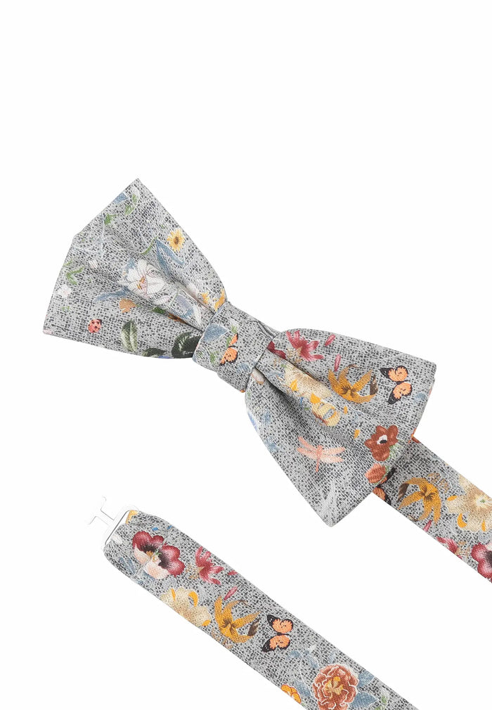 Ensemble nœud papillon et pochette de costume en soie et coton pour homme – Motif floral