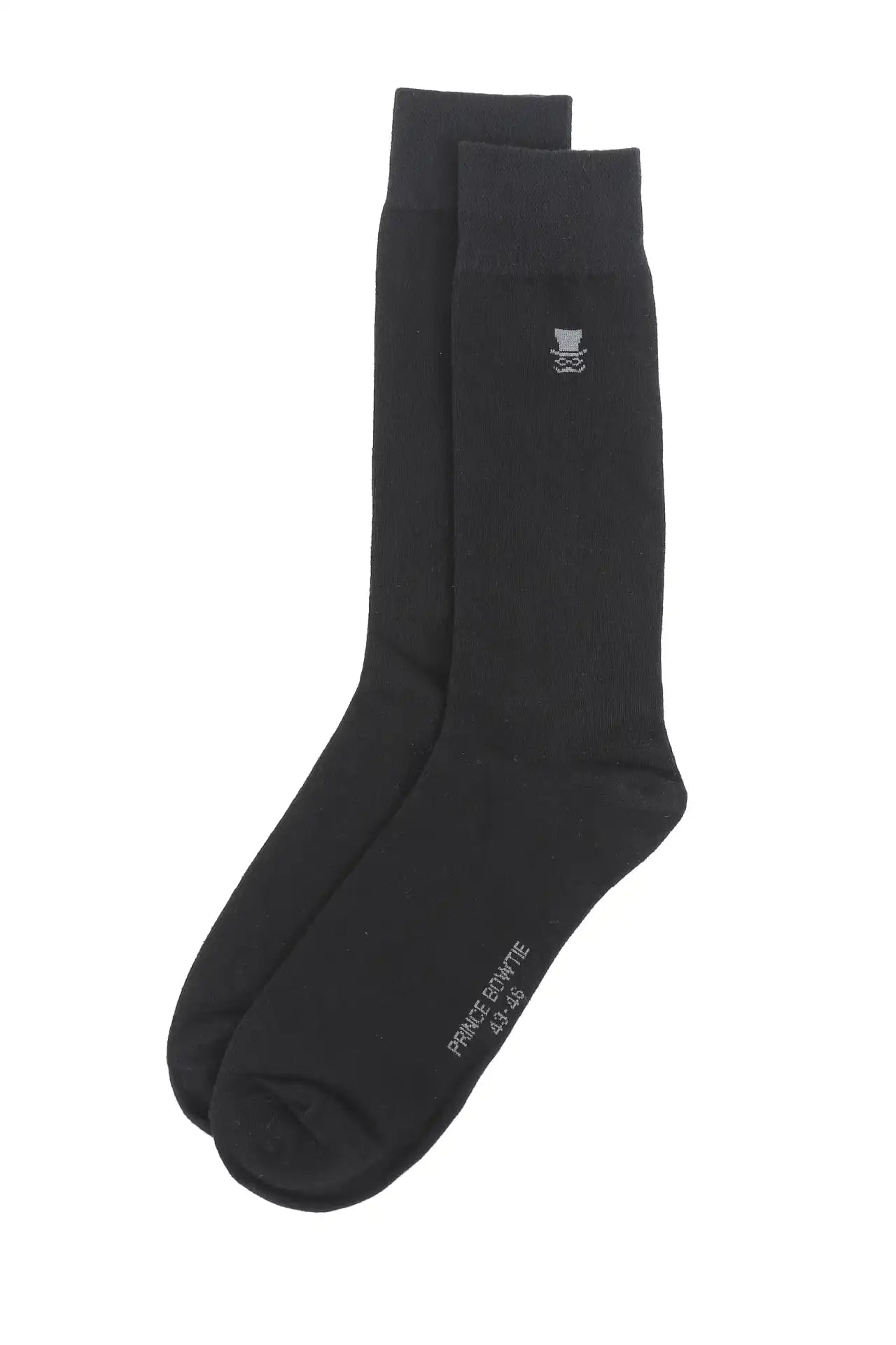 (Schwarz) Herren Socke Uni Baumwolle – Detailansicht Logo und Größe