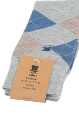 (Hellgrau) Herren Socken Argyle-Muster mit Prince Bowtie Etikett – Verpackung