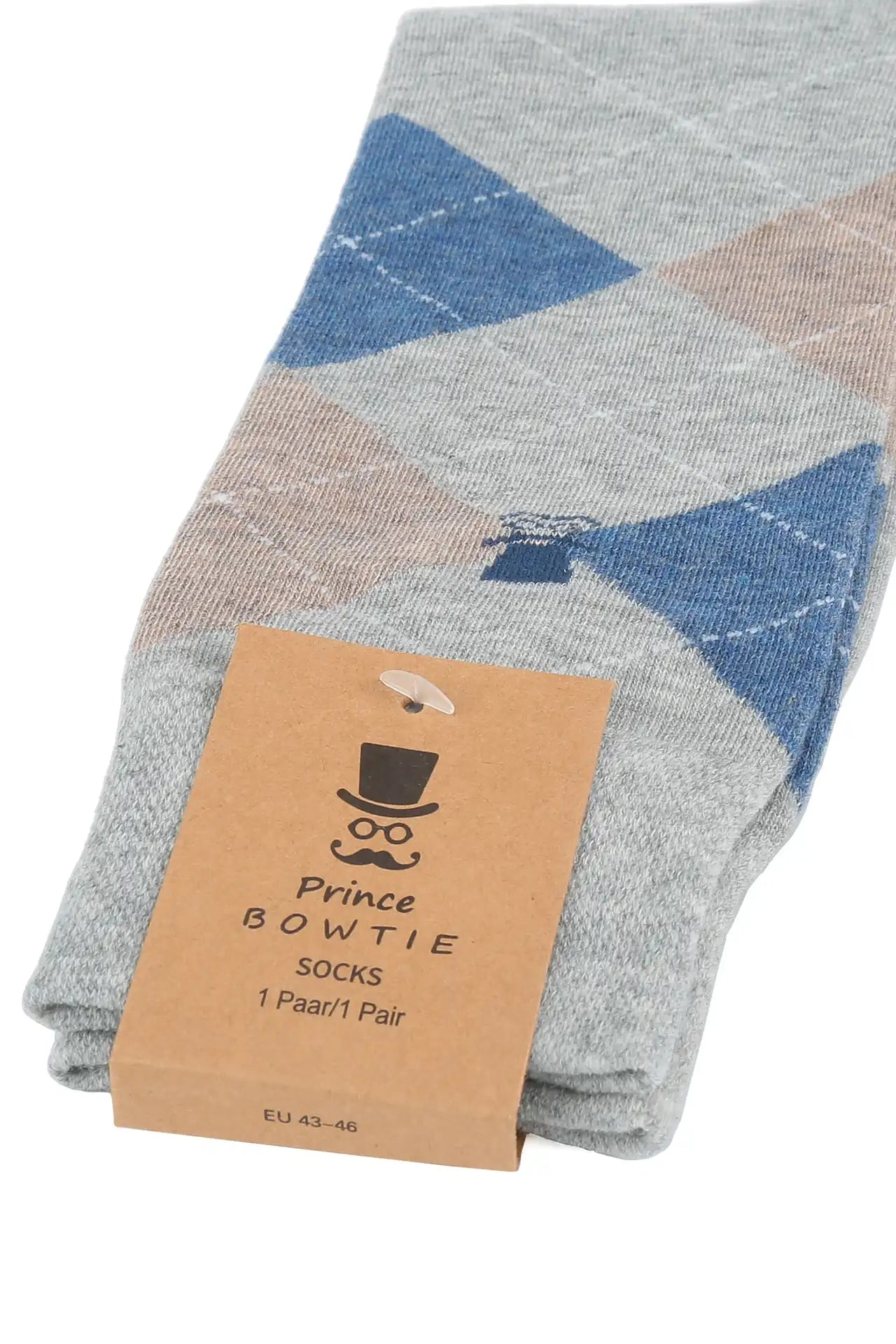 (Hellgrau) Herren Socken Argyle-Muster mit Prince Bowtie Etikett – Verpackung