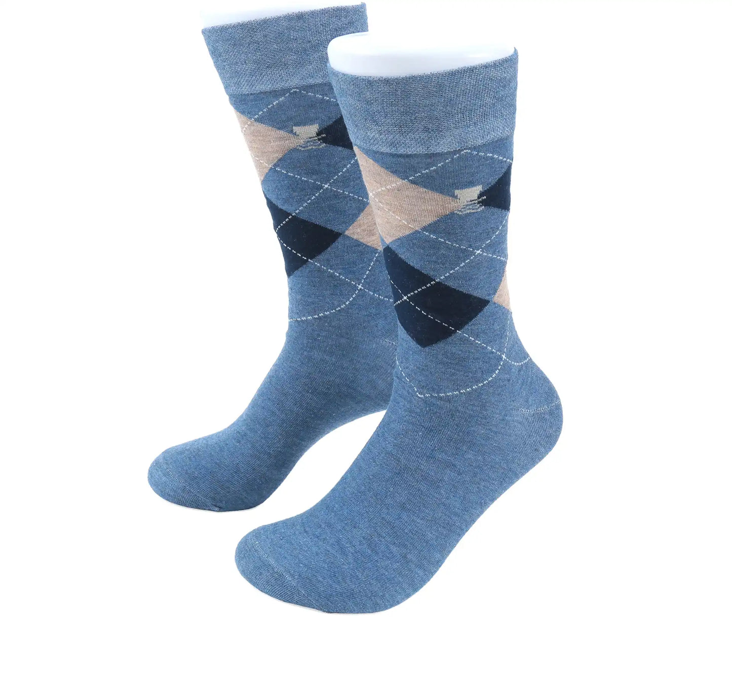 (Hellblau) Herren Socken Argyle-Muster Baumwolle – Trageansicht