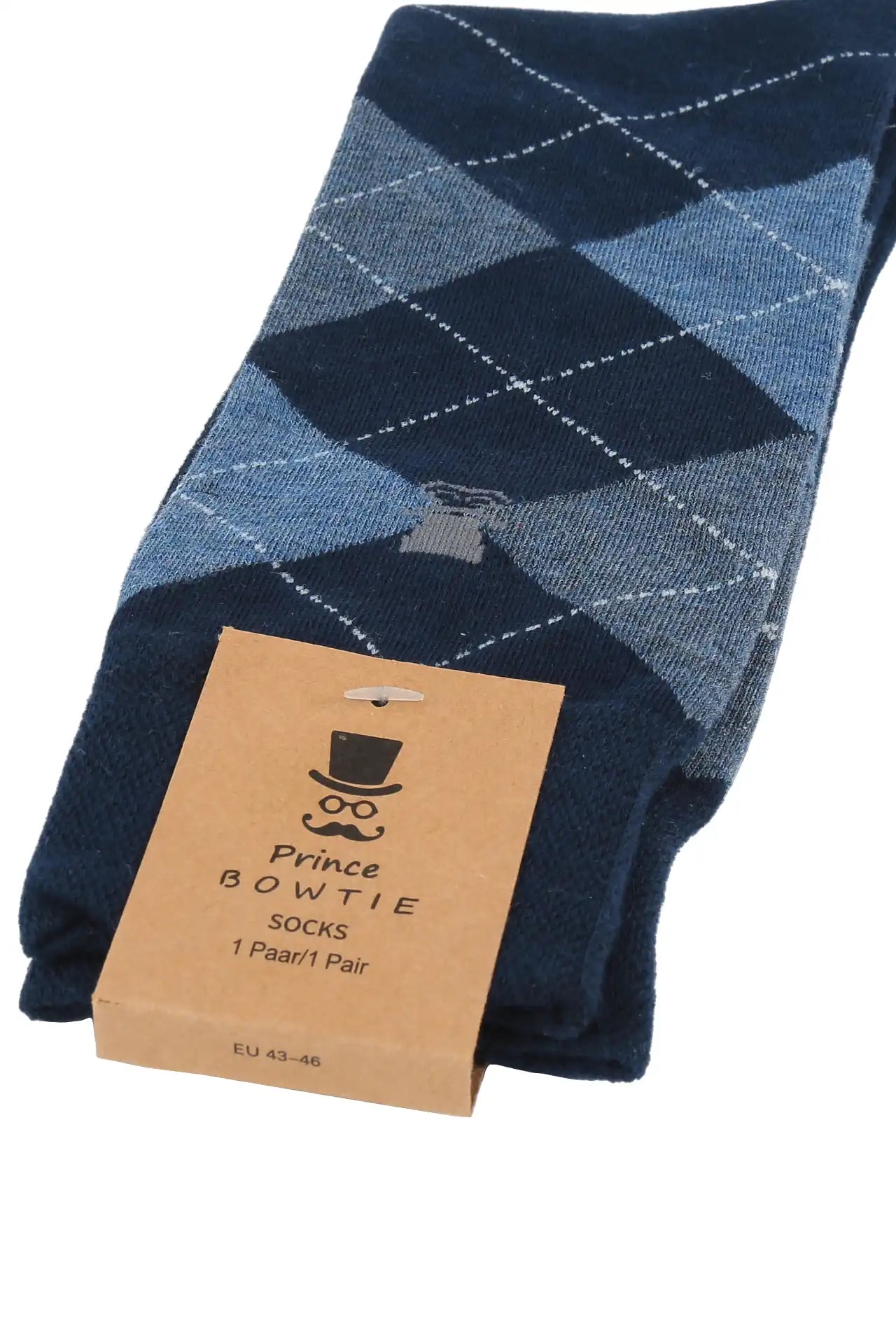 (Dunkelblau) Herren Socken Argyle-Muster mit Prince Bowtie Etikett – Verpackung