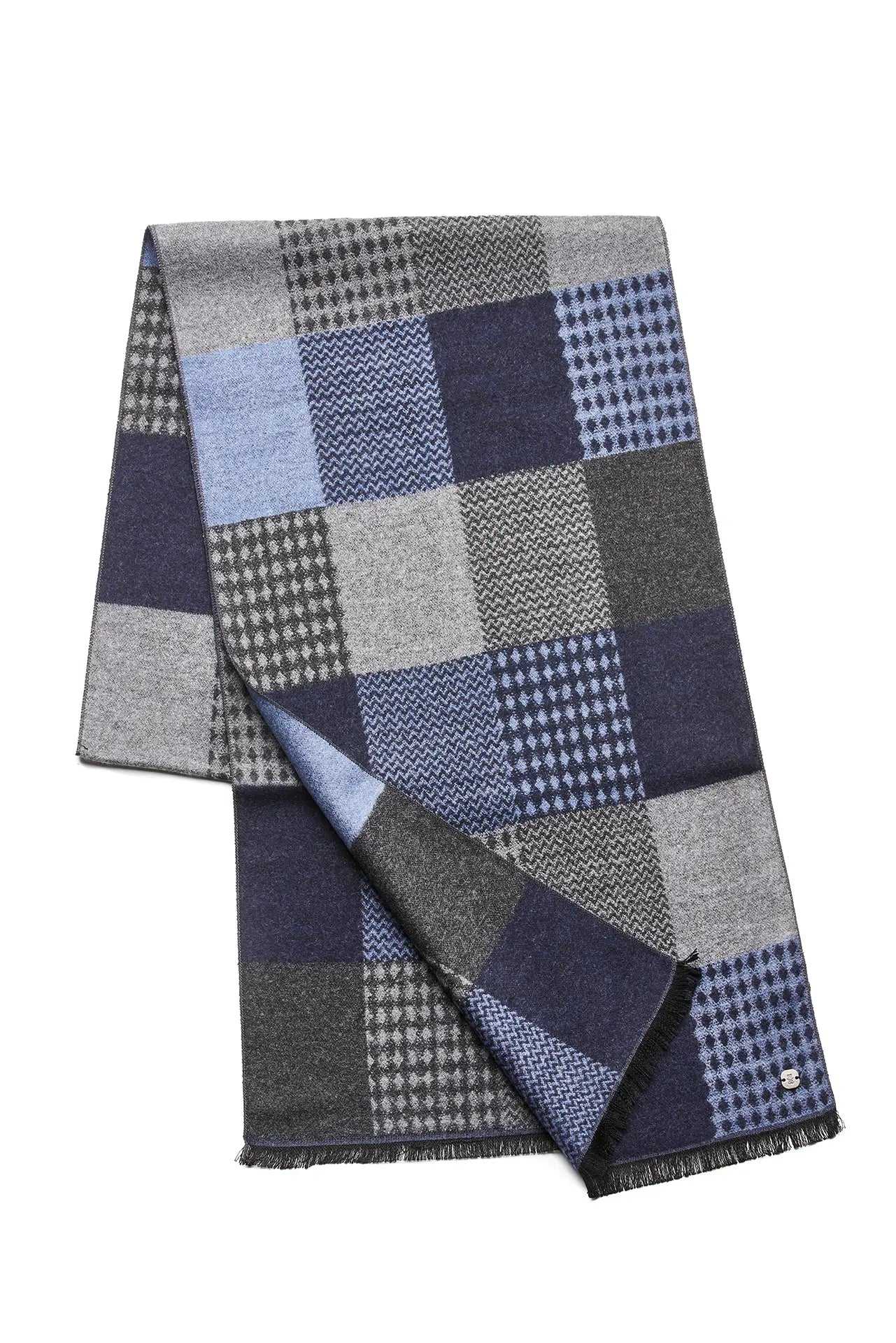 (Dunkelblau) Schal Herren Bambus Patchwork nachhaltig – gefaltet