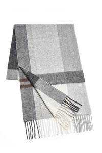 (Grau) Kaschmirschal Herren 100% Cashmere Karo – gefaltet mit Fransen