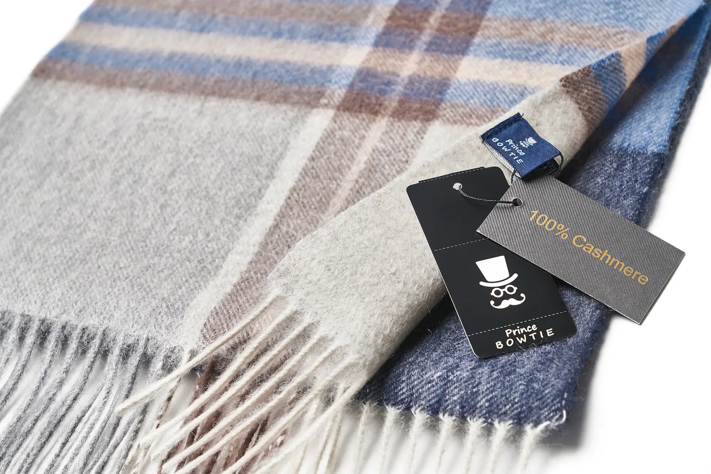 (Dunkelblau) Cashmere Schal 100% Kaschmir – Detailansicht Prince Bowtie Label