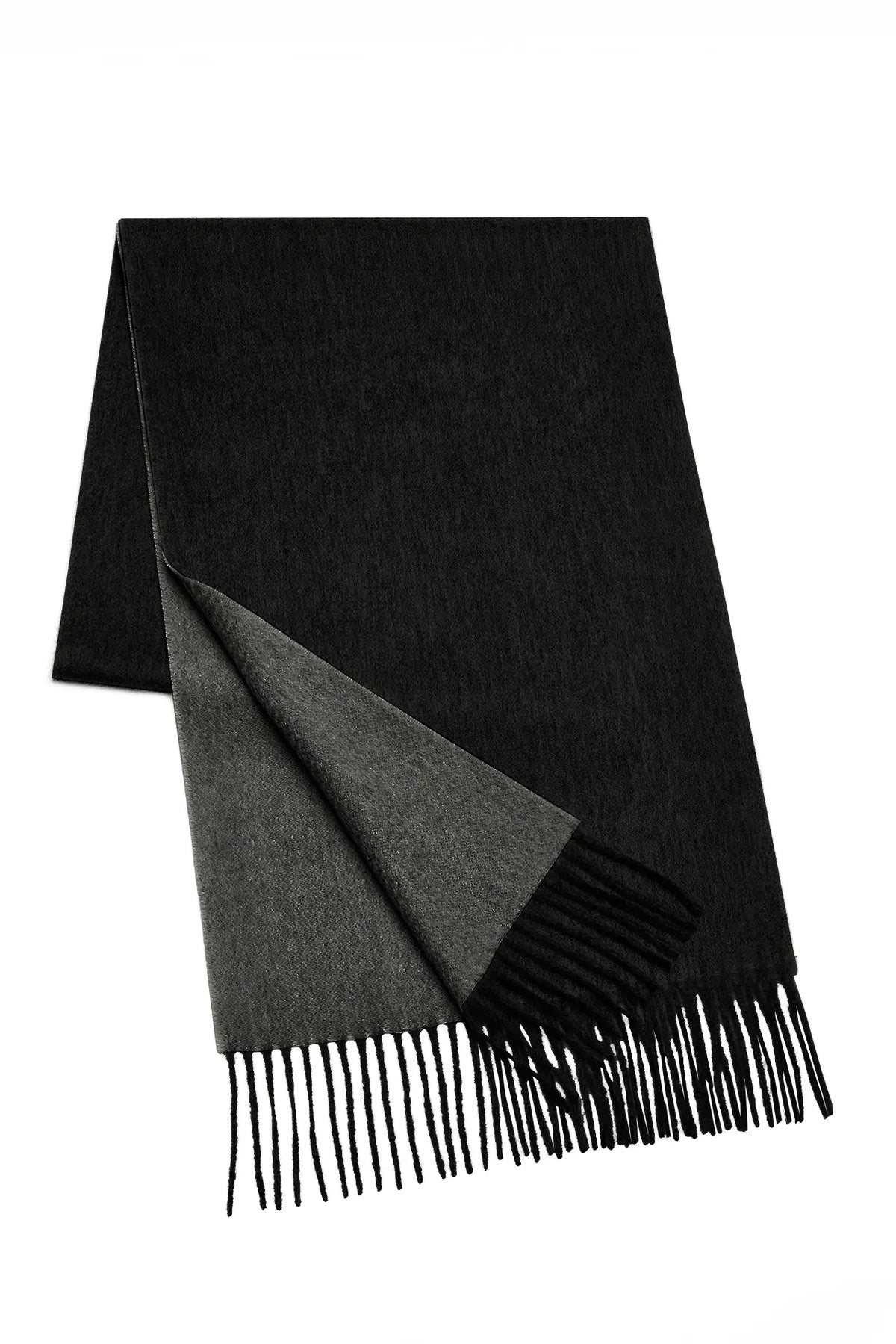 (Schwarz) Kaschmirschal Herren Uni 100% Cashmere – gefaltet mit Fransen