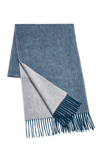 (Hellblau) Kaschmirschal Herren Uni 100% Cashmere – gefaltet mit Fransen