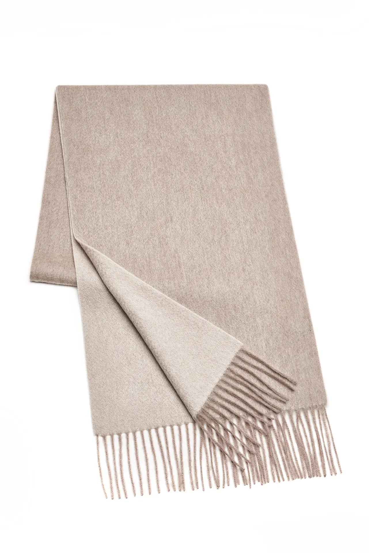 (Beige) Kaschmirschal Herren Uni 100% Cashmere – gefaltet mit Fransen