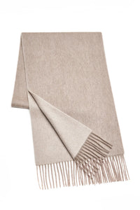 (Beige) Kaschmirschal Herren Uni 100% Cashmere – gefaltet mit Fransen