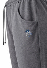(Grau) Herren Lounge Hose – Detail Bund, Kordelzug und Seitentasche
