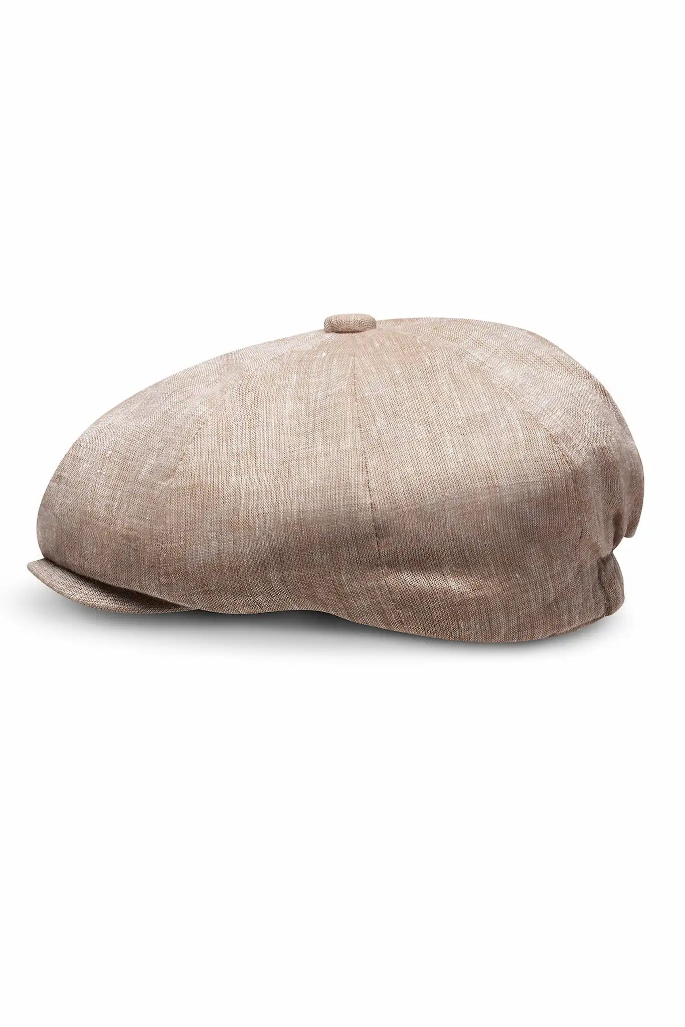 (Beige) Newsboy Cap Herren aus Leinen – Ballonmütze Detailansicht