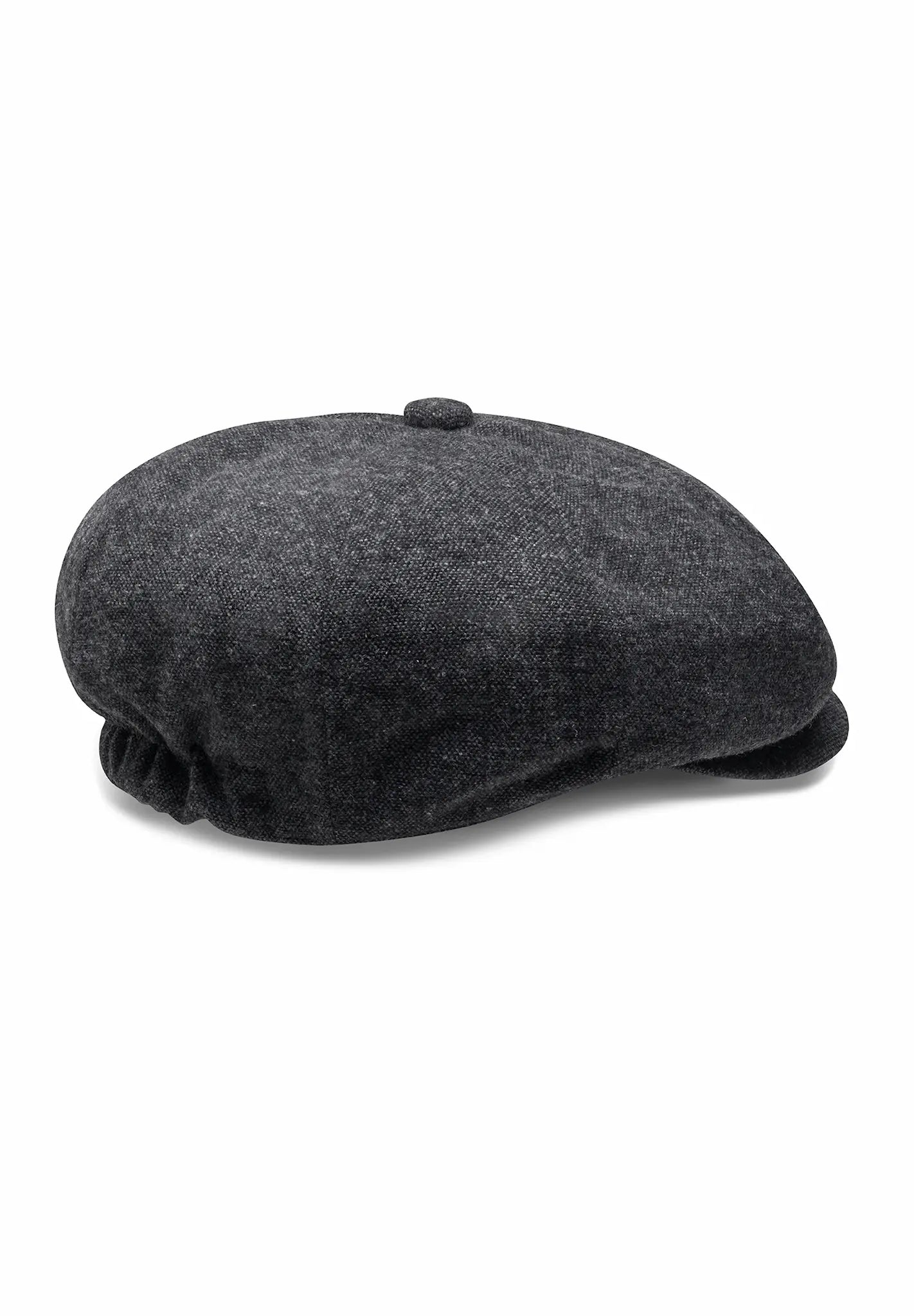 (Anthrazit) Ballonmütze Tweed Newsboy Cap – Detailansicht schräg