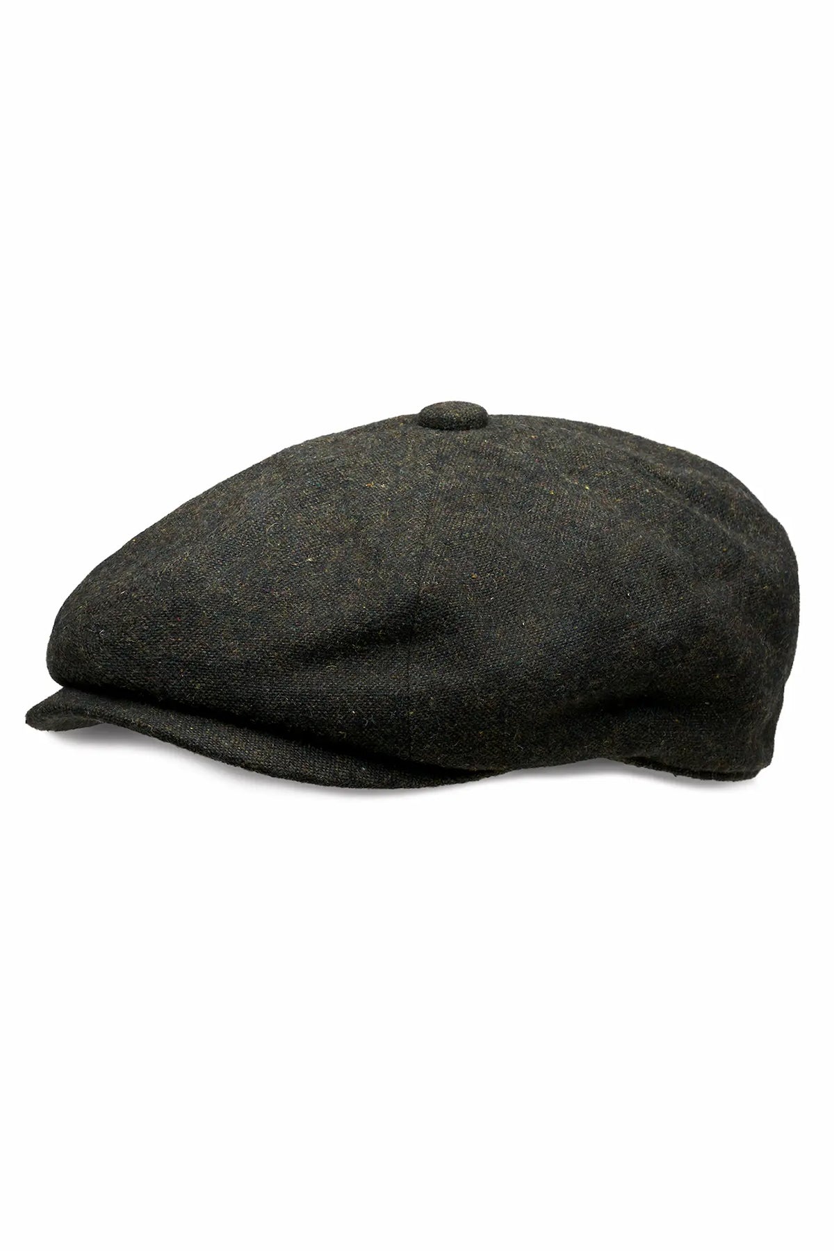 (Dunkelgrün) Ballonmütze Tweed Newsboy Cap – Detailansicht schräg