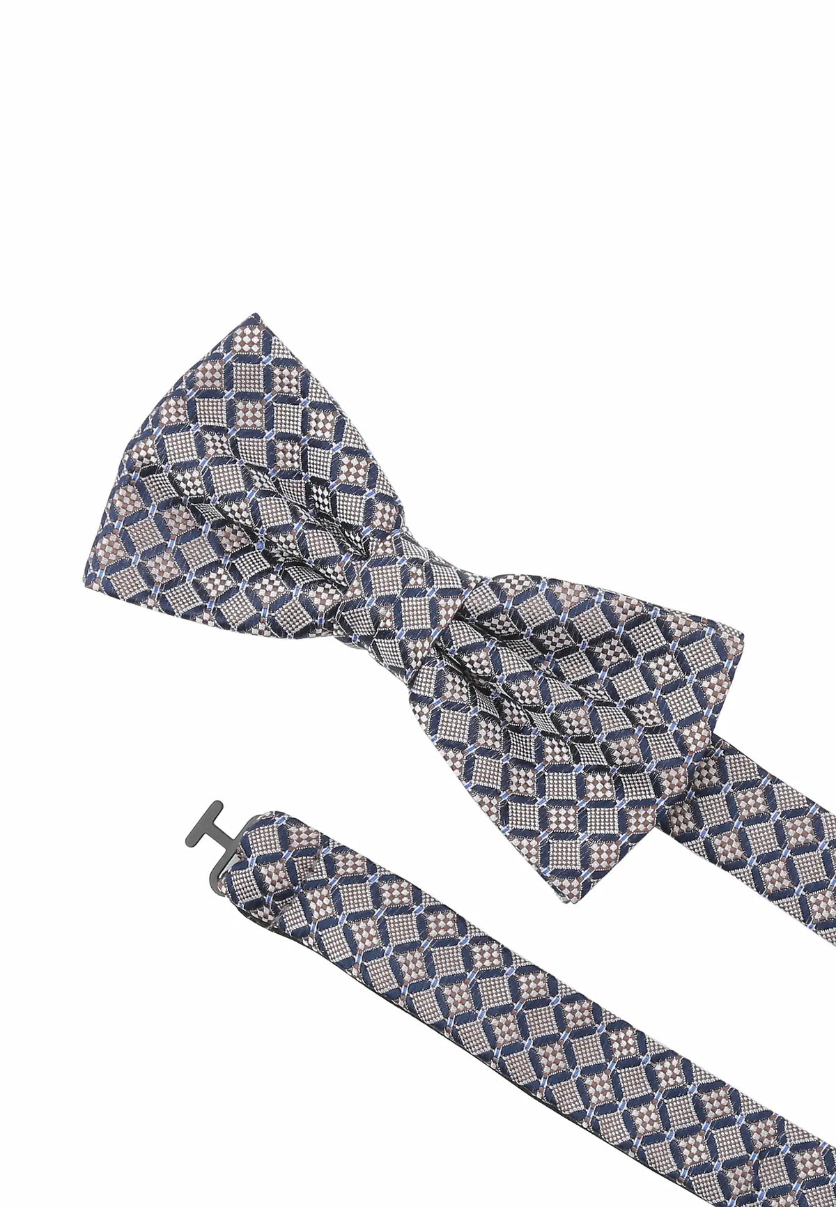 (Beige) Detailaufnahme Seidenfliege Würfelmuster beige mit verstellbarem Band