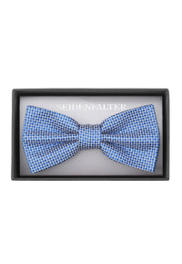(Blau) Herrenfliege aus 100% Seide in Blau mit feinem Kachelmuster, in Geschenkbox fotografiert