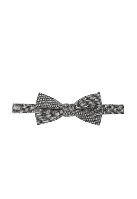 (Grau) Fliege Herren Tweed Wolle – Frontalansicht mit Größenband
