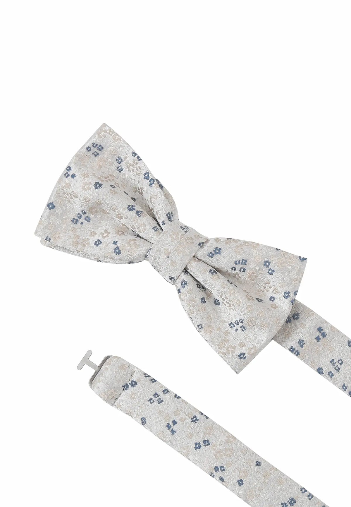 (Beige) Seidenfliege mit Größenband, florales Muster, Detailansicht
