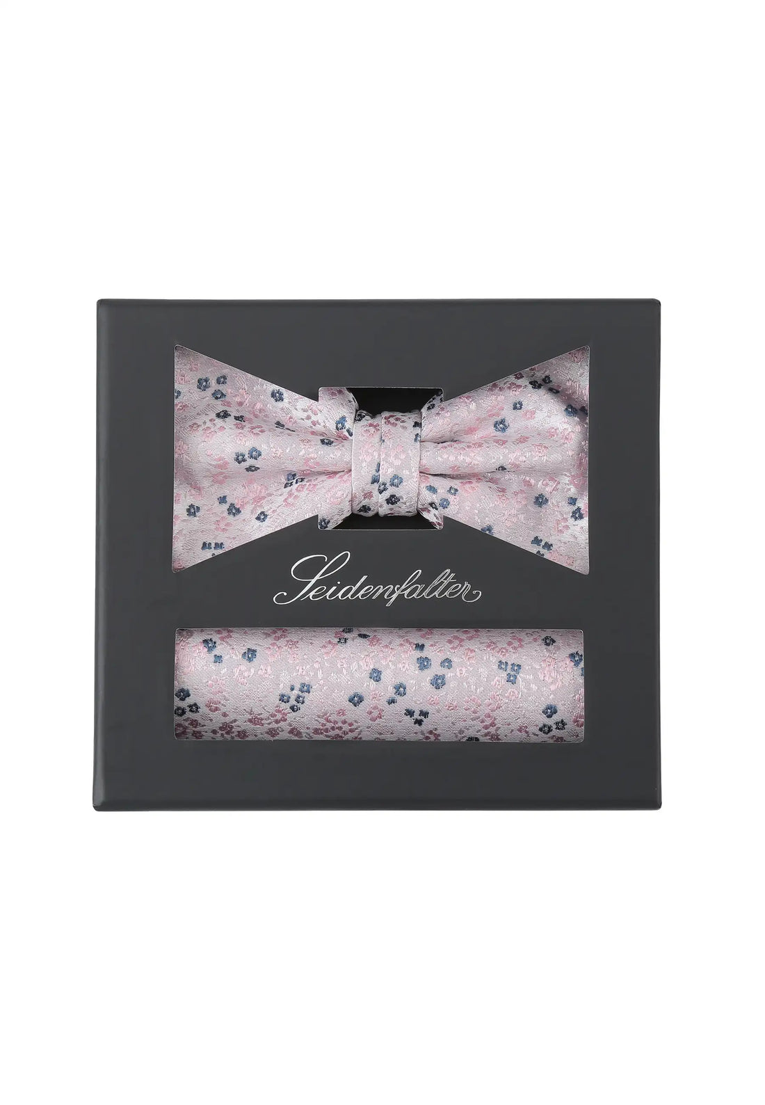 (Rosa) Seidenfalter Fliege-Einstecktuch Set in Geschenkbox, florales Muster