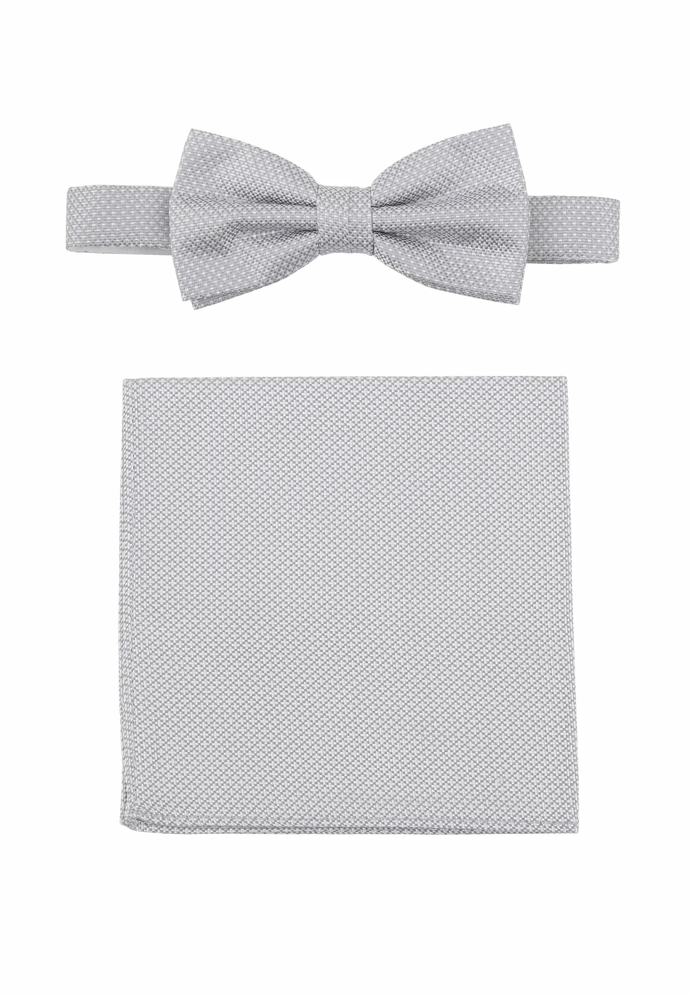 (Hellgrau) Seidenfliege mit Einstecktuch im Feinstrukturmuster, Setansicht