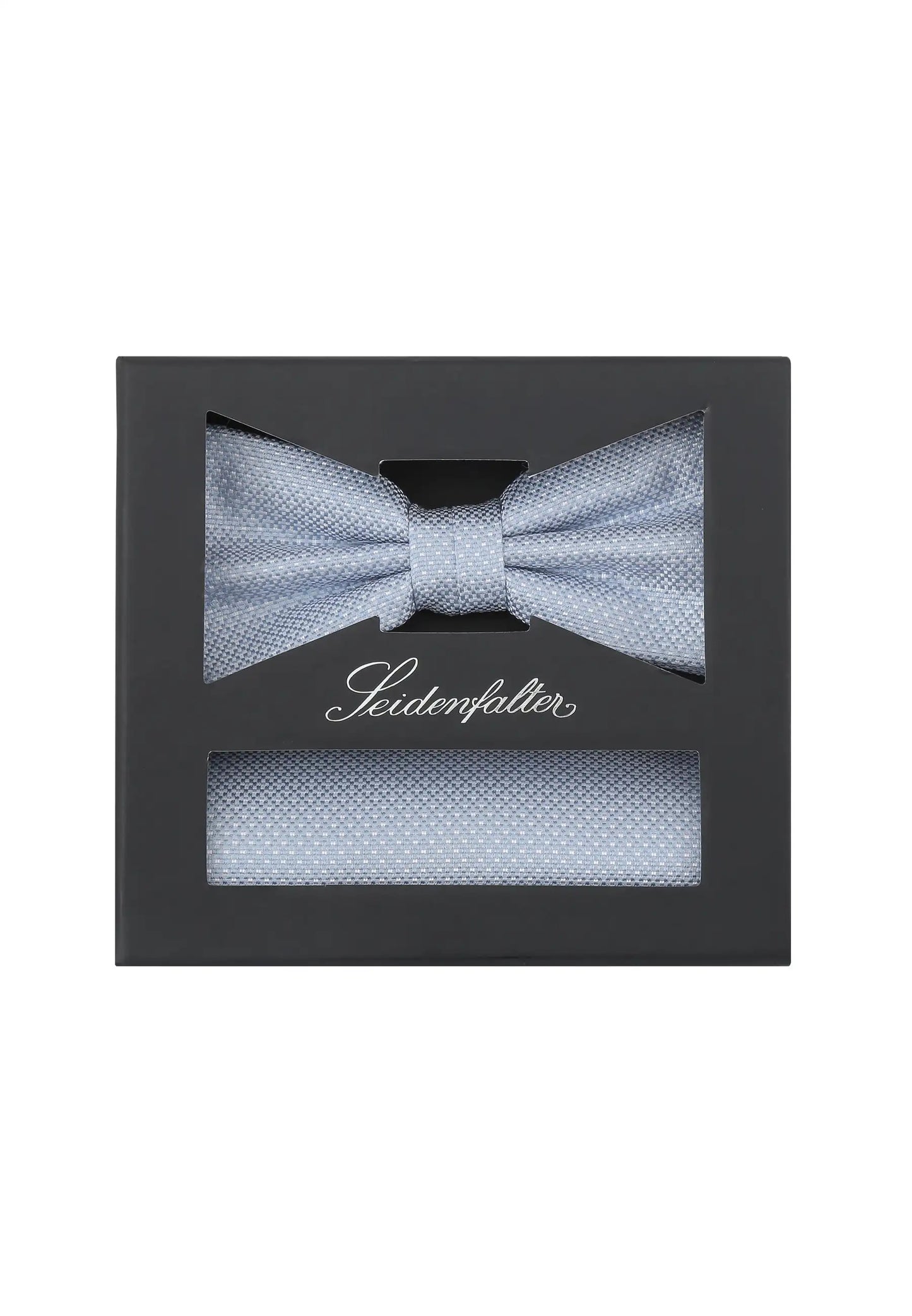 (Hellblau) Fliege und Einstecktuch Set aus Seide in Geschenkbox, Feinstruktur