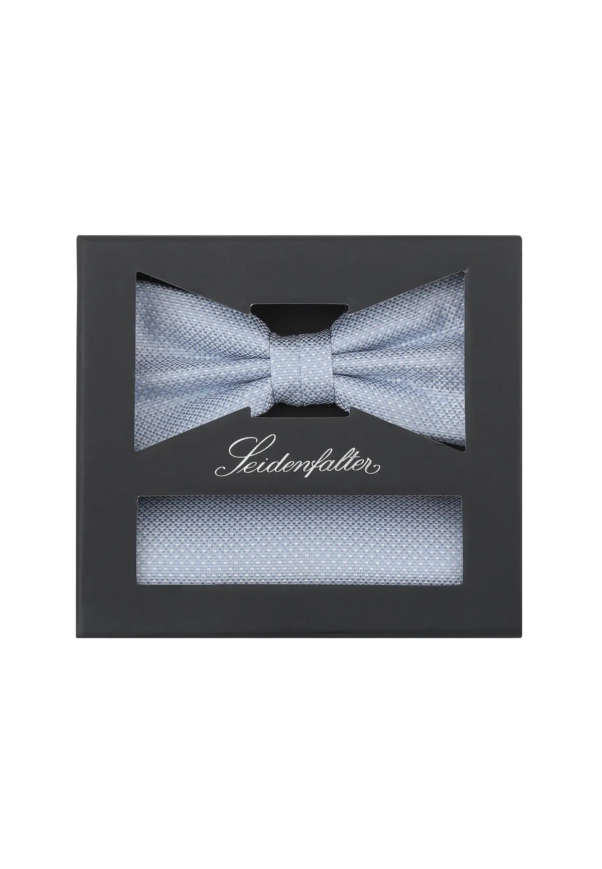 (Hellblau) Fliege und Einstecktuch Set aus Seide in Geschenkbox, Feinstruktur