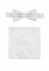(Champagner) Fliege und Einstecktuch Set Hochzeit Paisley – Fliege und Tuch ausgelegt