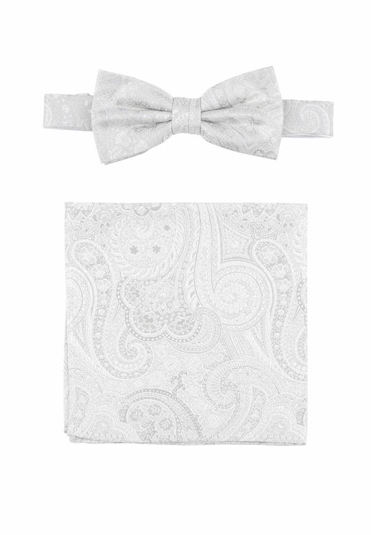 (Champagner) Fliege und Einstecktuch Set Hochzeit Paisley – Fliege und Tuch ausgelegt