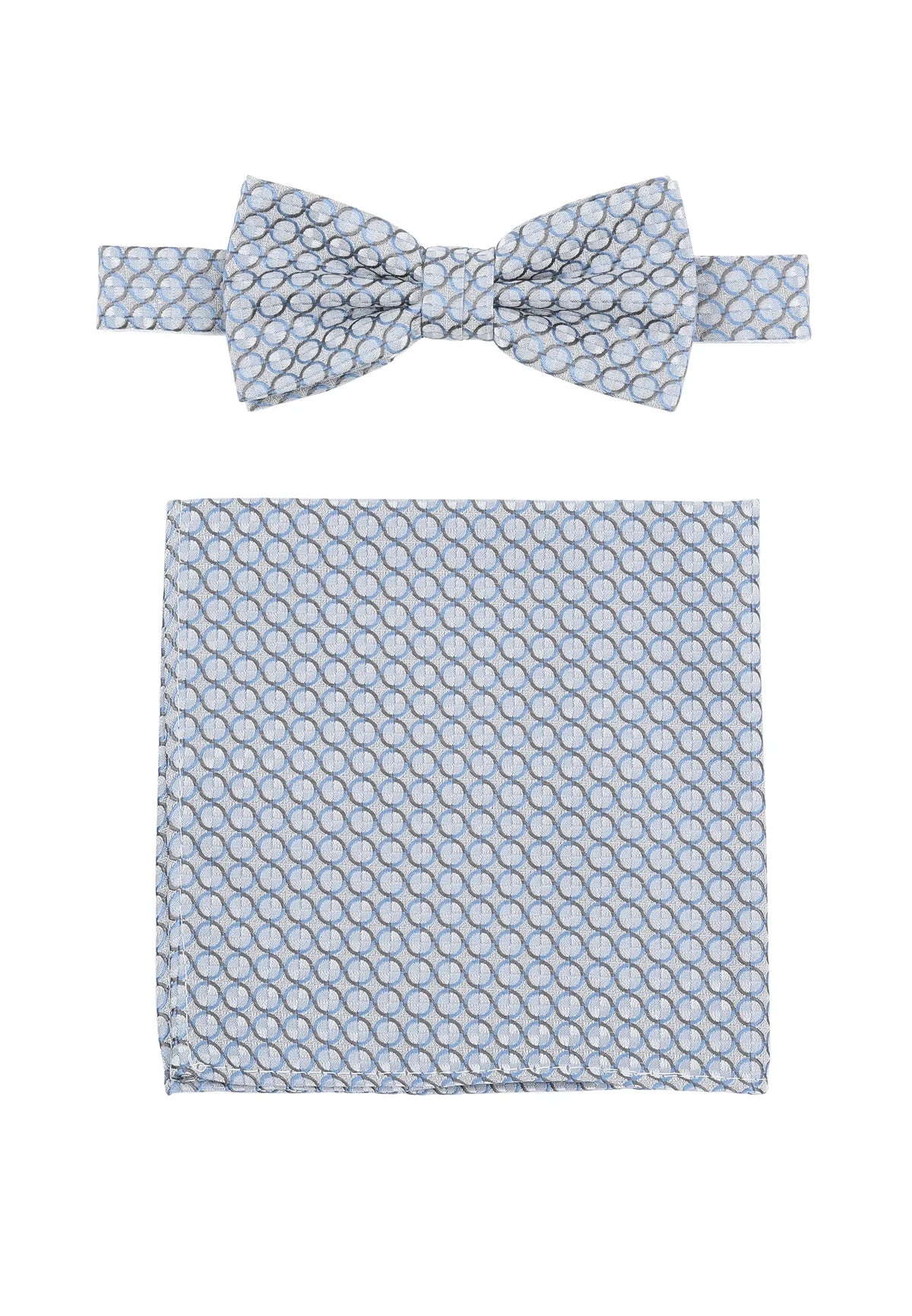 (Blau) Fliege und Einstecktuch Set Hochzeit Kreise – Fliege und Tuch ausgelegt