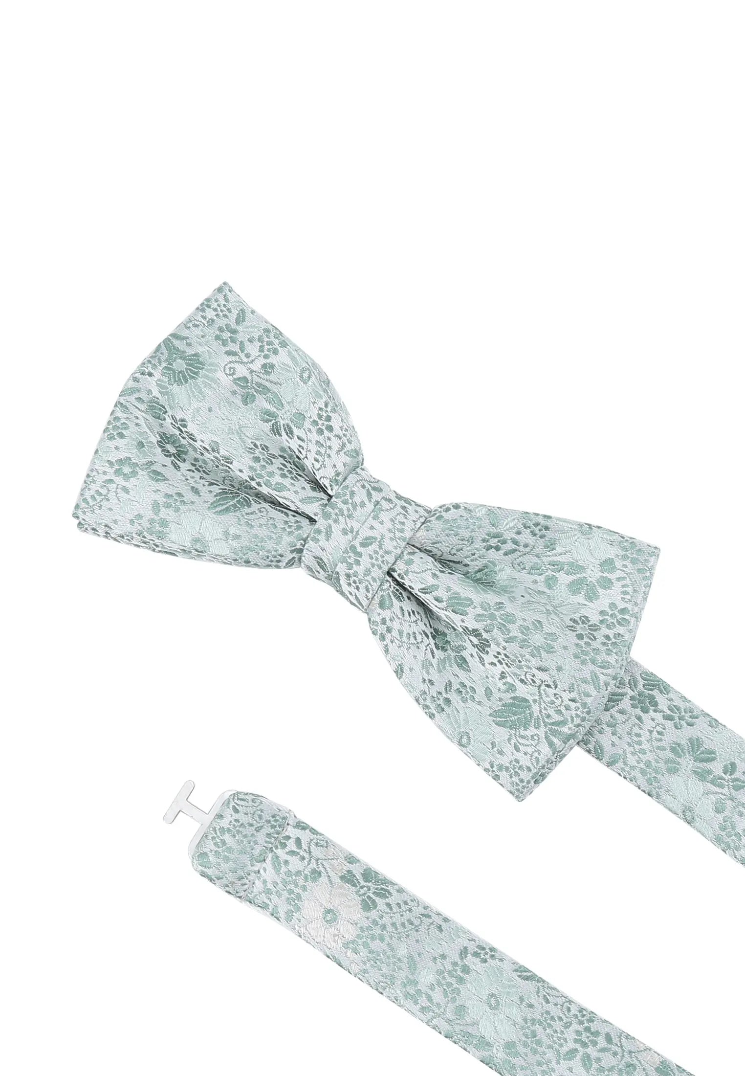 (Mint) Hochzeitsfliege Floral Seide – Detailansicht mit verstellbarem Größenband