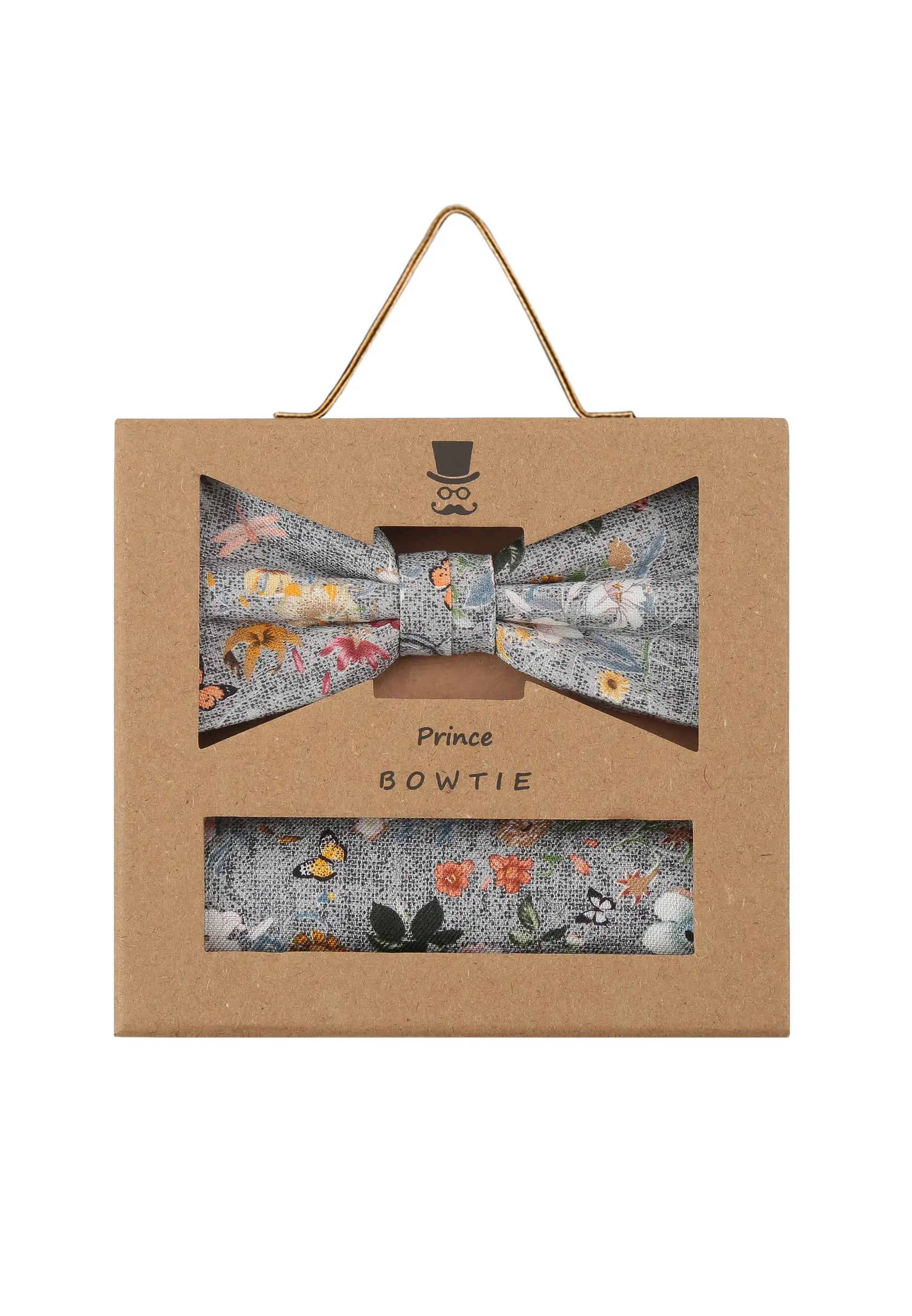 (Grau) Fliege Einstecktuch Set Herren Blumenmuster – Geschenkverpackung