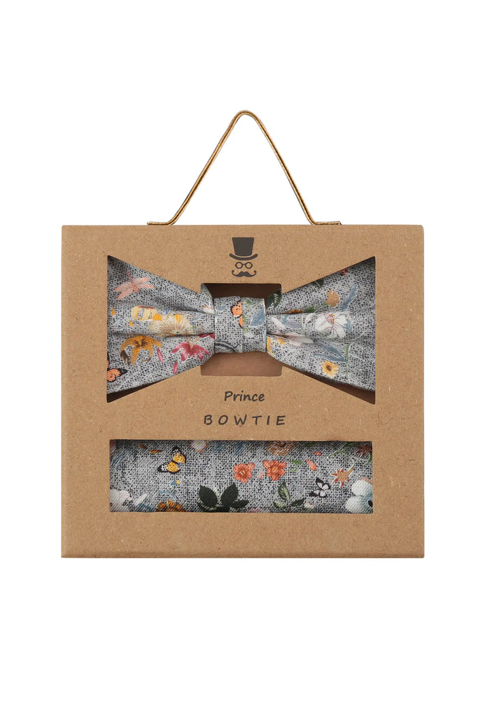 Ensemble nœud papillon et pochette de costume en soie et coton pour homme – Motif floral