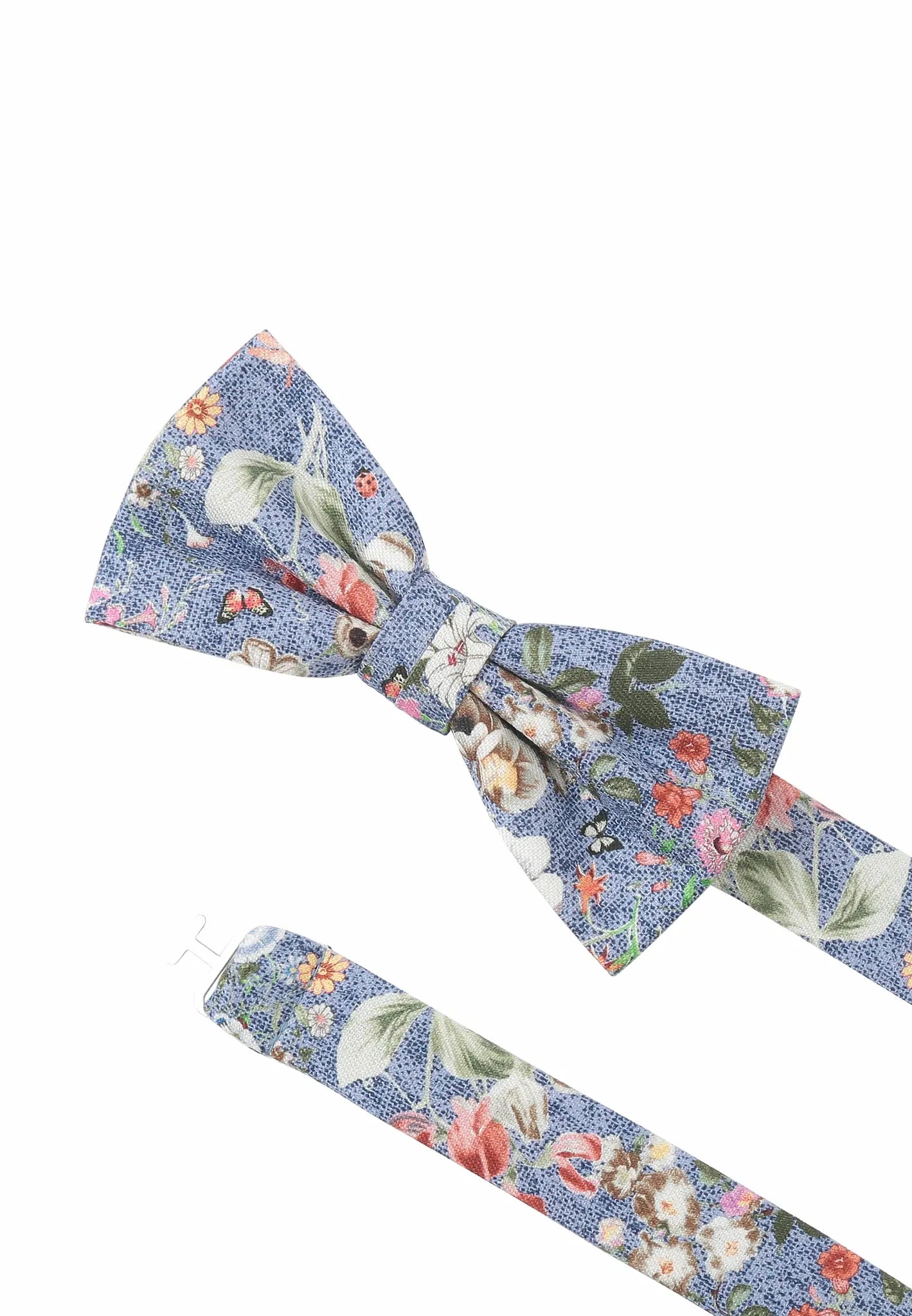 (Blau) Fliege Blumenmuster – Detailansicht mit verstellbarem Größenband