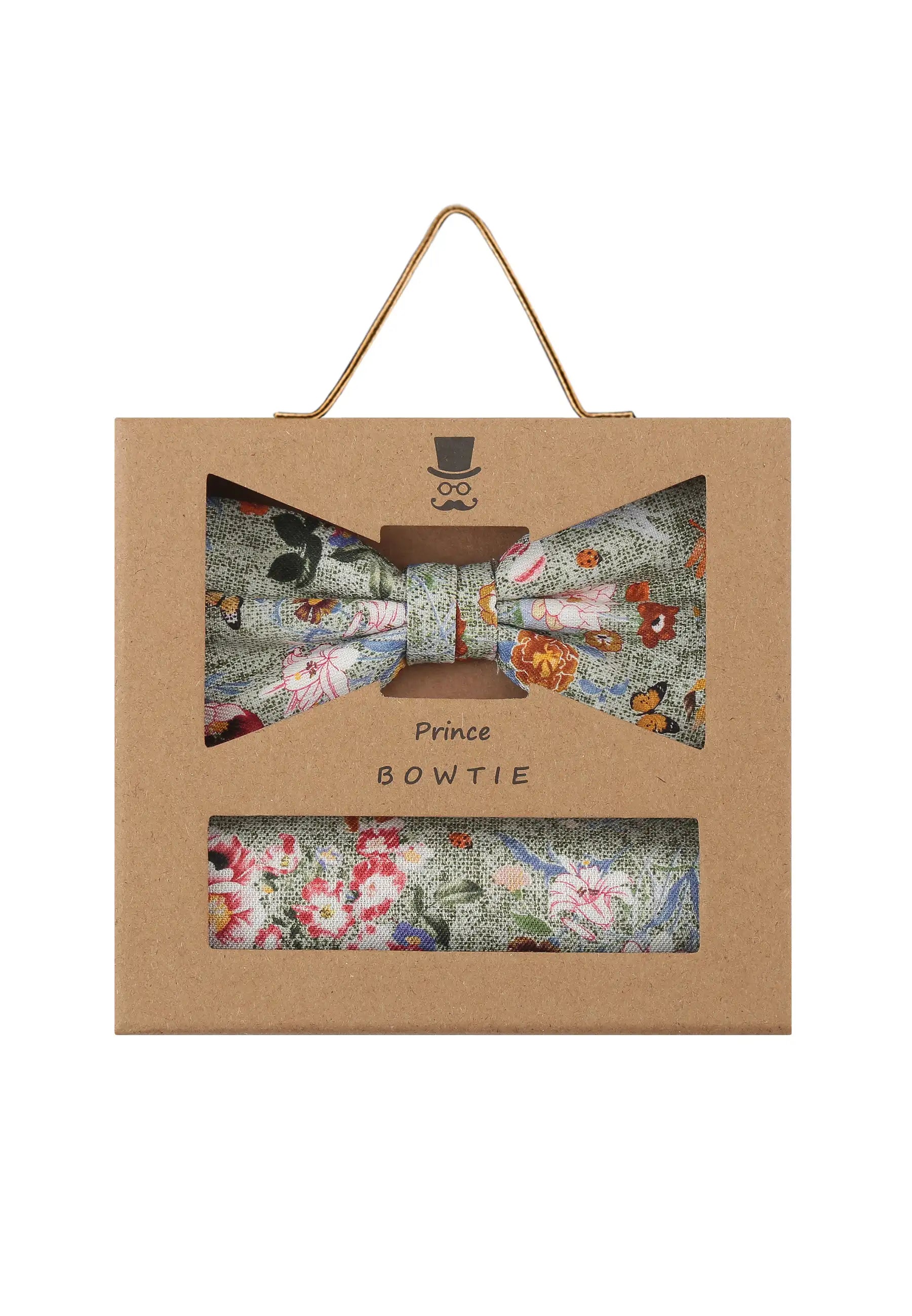 (Grün) Fliege Einstecktuch Set Herren Blumenmuster – Geschenkverpackung