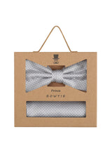 (Silber) Fliege Einstecktuch Set Herren Mikromuster Seide – Geschenkverpackung Prince Bowtie