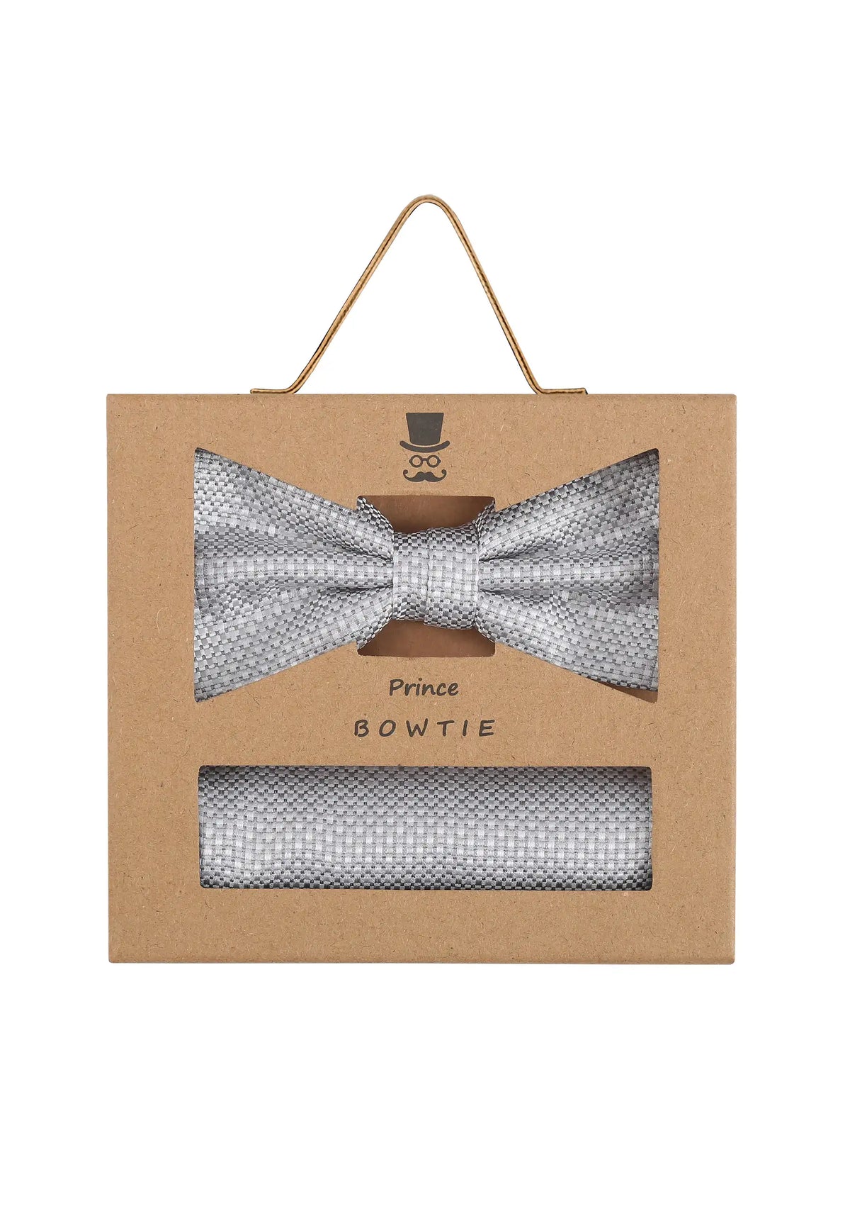 (Silber) Fliege Einstecktuch Set Herren Mikromuster Seide – Geschenkverpackung Prince Bowtie
