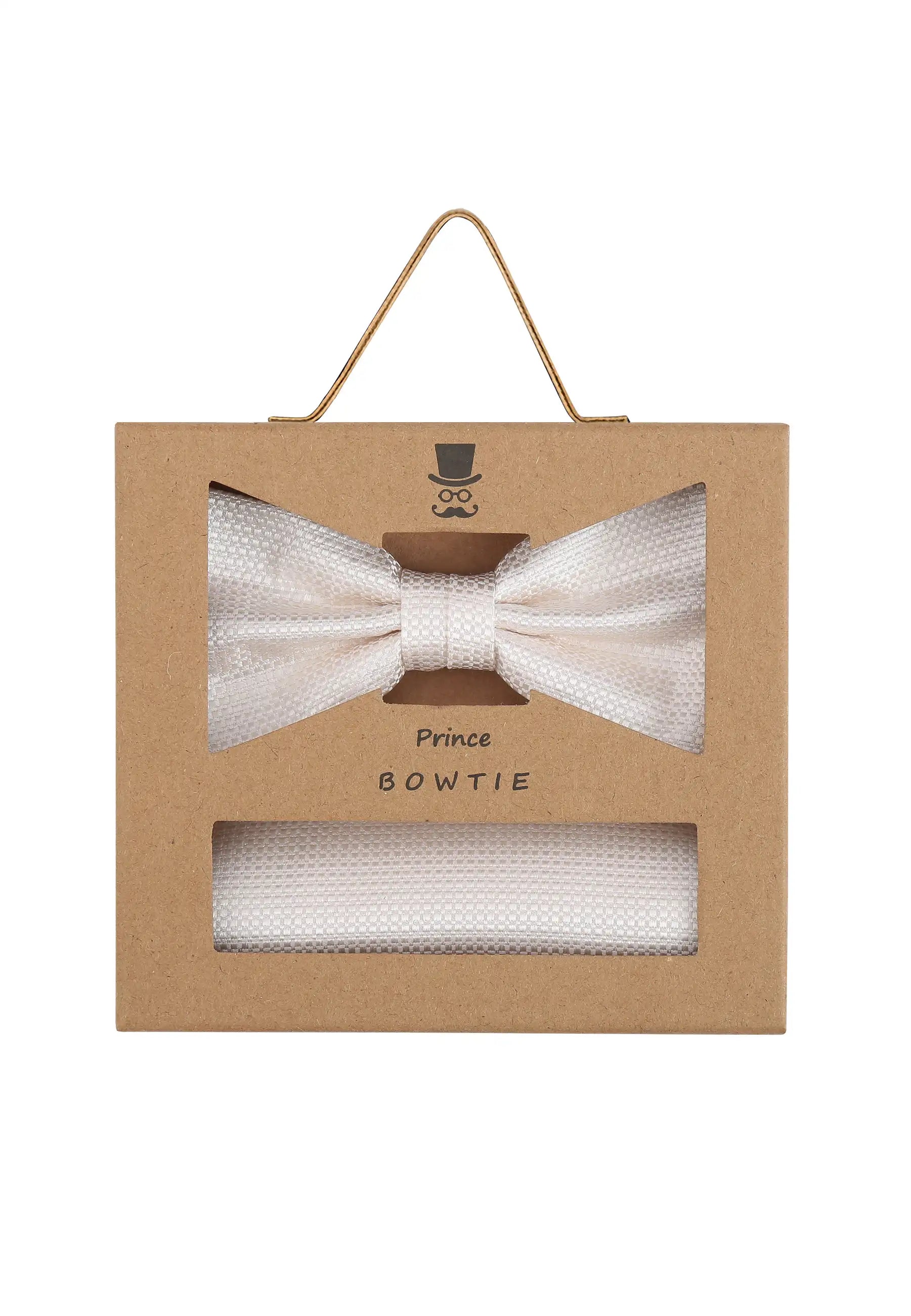 (Off-White) Fliege Einstecktuch Set Herren Mikromuster Seide – Geschenkverpackung Prince Bowtie