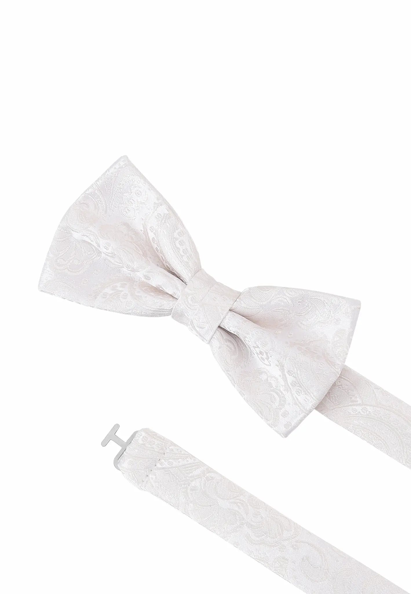 (Off-White) Fliege Paisley Seide – Detailansicht mit verstellbarem Größenband