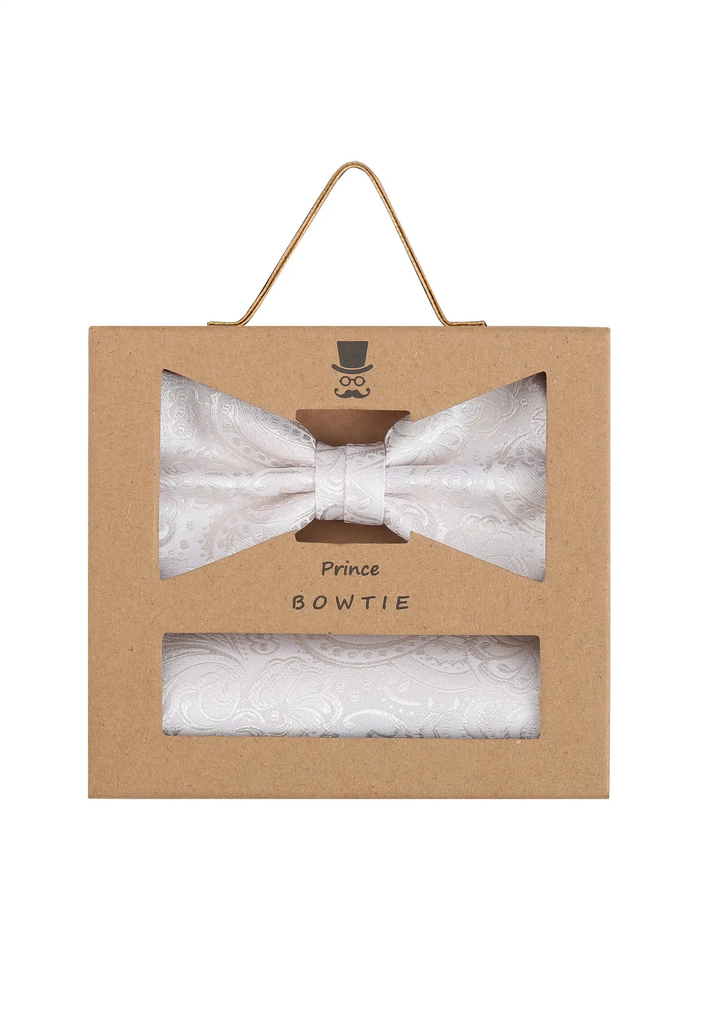 (Off-White) Fliege Einstecktuch Set Herren Paisley Seide – Geschenkverpackung Prince Bowtie