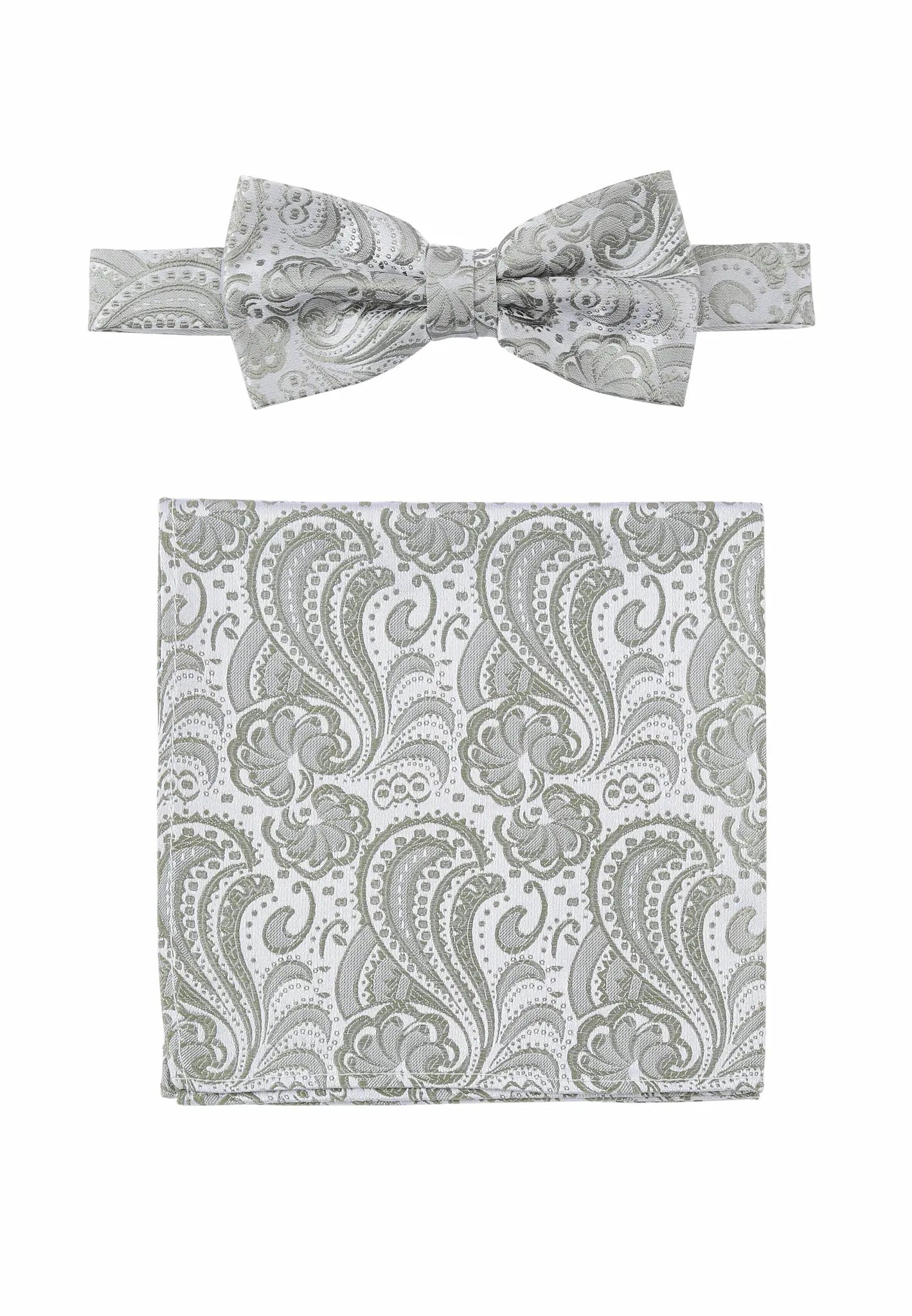 (Mint) Fliege und Einstecktuch Herren Paisley Seide – Gesamtansicht