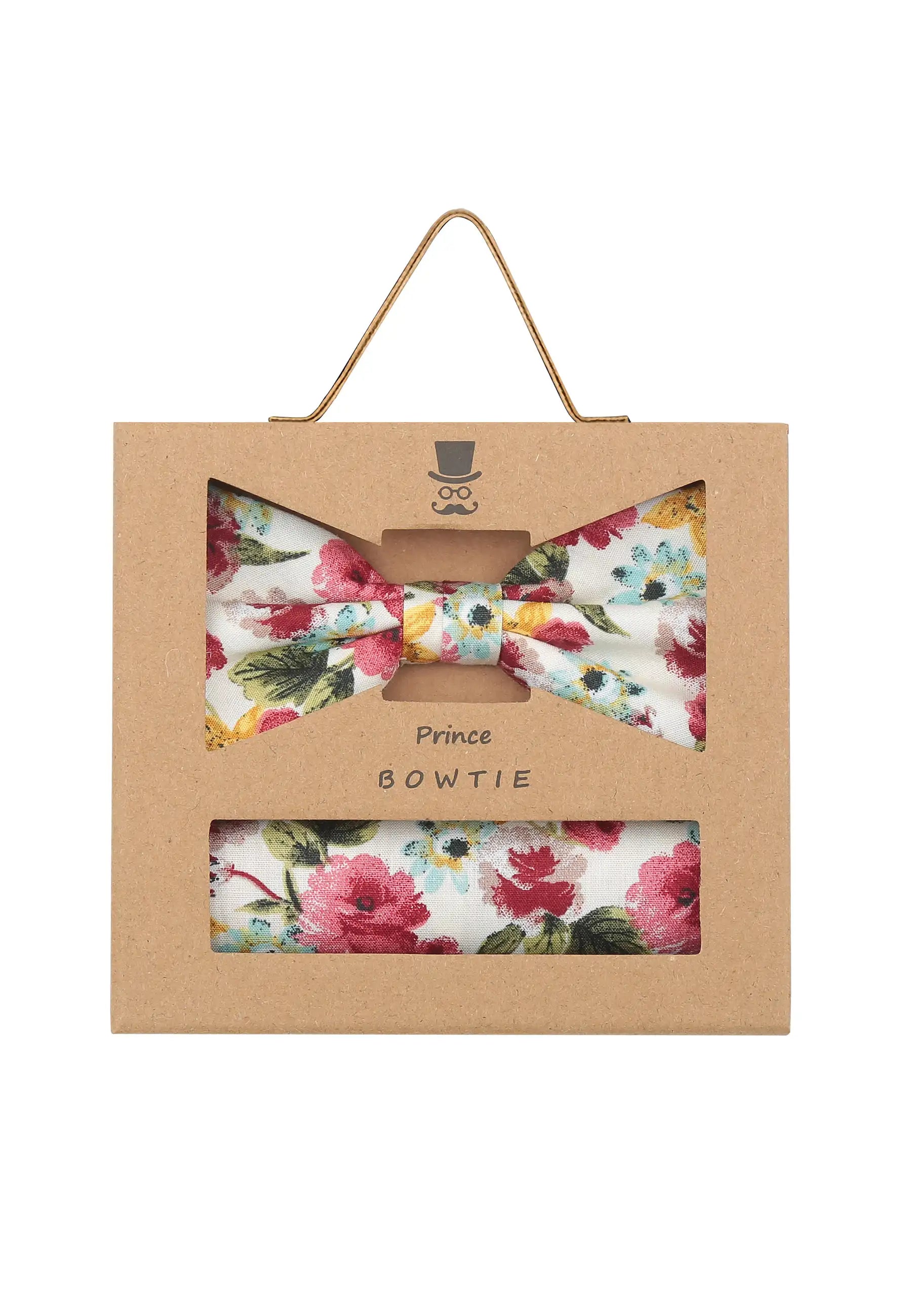 (Rot) Fliege Einstecktuch Set Blumenmuster – Geschenkverpackung Prince Bowtie