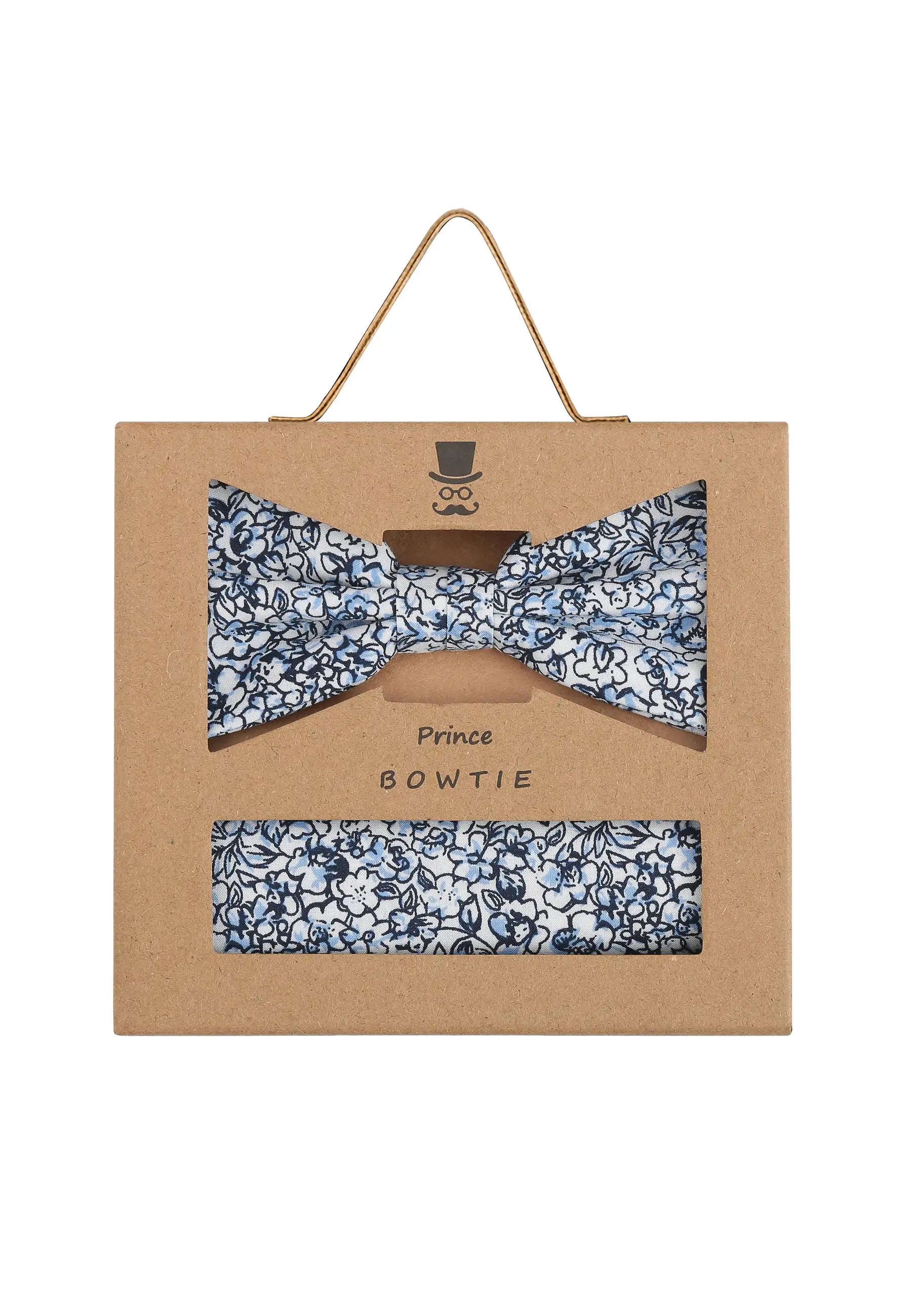 (Hellblau) Fliege Einstecktuch Set Blumenmuster – Geschenkverpackung Prince Bowtie