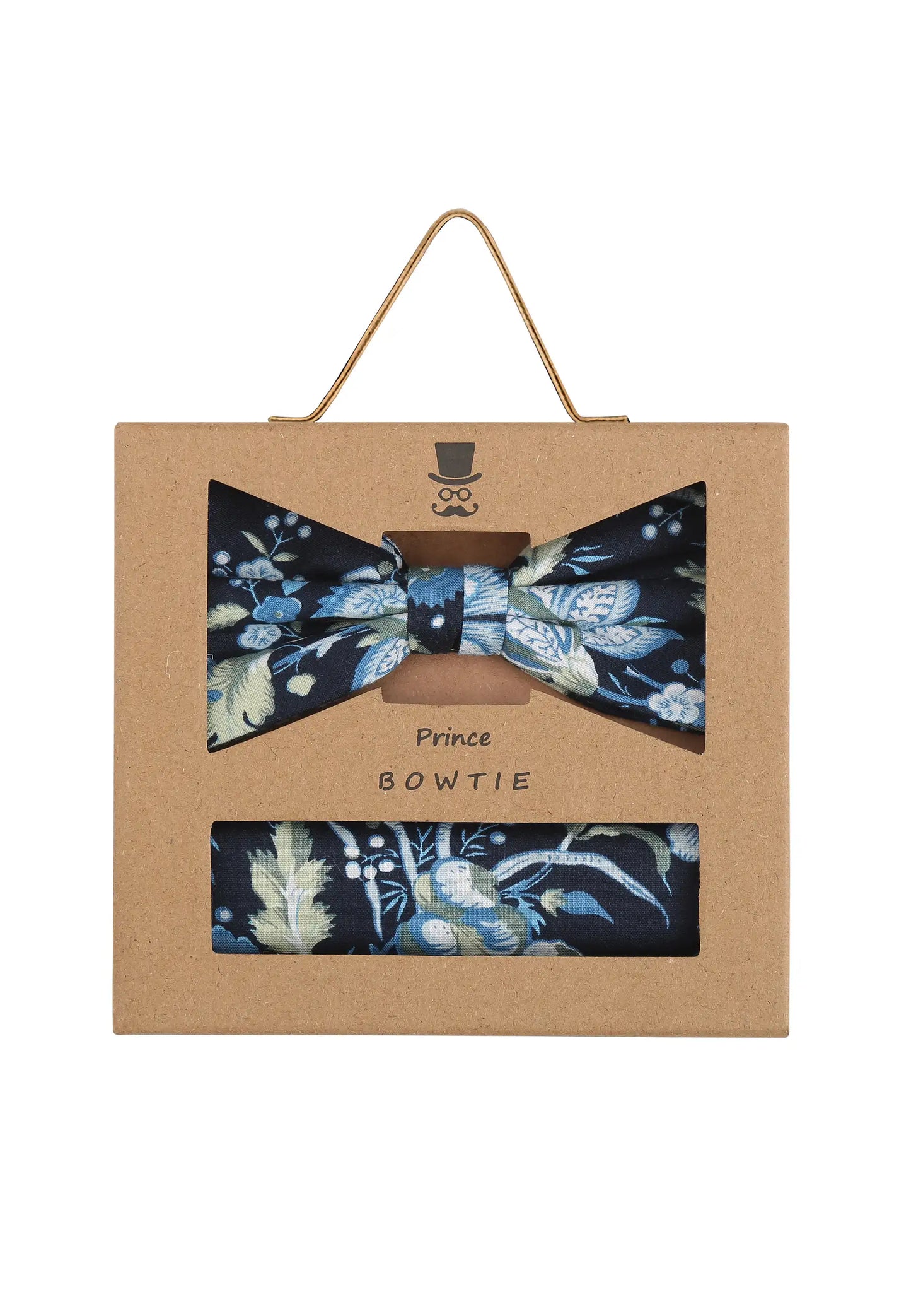 (Dunkelblau) Fliege Einstecktuch Set Blumenmuster – Geschenkverpackung Prince Bowtie