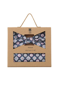 (Dunkelblau) Fliege Einstecktuch Set Medaillon-Muster – Geschenkverpackung Prince Bowtie
