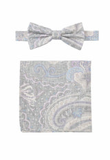 (Grau) Fliege Einstecktuch Set Herren Paisley Baumwolle – Gesamtansicht
