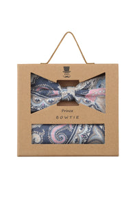 (Dunkelblau) Fliege Einstecktuch Set Paisley-Muster – Geschenkverpackung Prince Bowtie