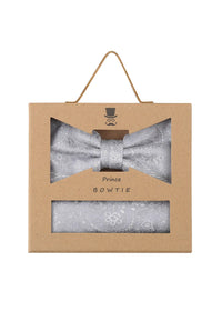 (Hellgrau) Fliege Einstecktuch Set Paisley Seide – Geschenkverpackung Prince Bowtie