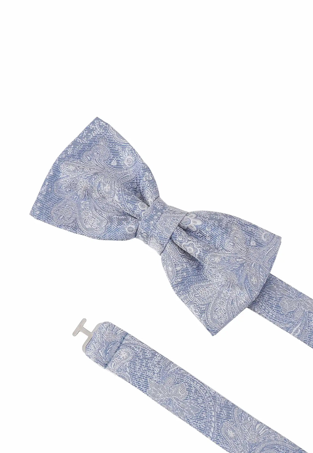(Hellblau) Fliege Paisley Seide – Detailansicht mit verstellbarem Größenband