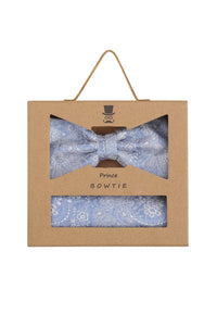 (Hellblau) Fliege Einstecktuch Set Paisley Seide – Geschenkverpackung Prince Bowtie