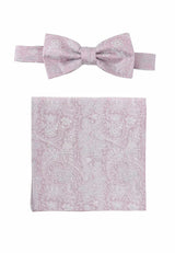 (Rosa) Fliege Einstecktuch Set Herren Paisley Seide – Gesamtansicht