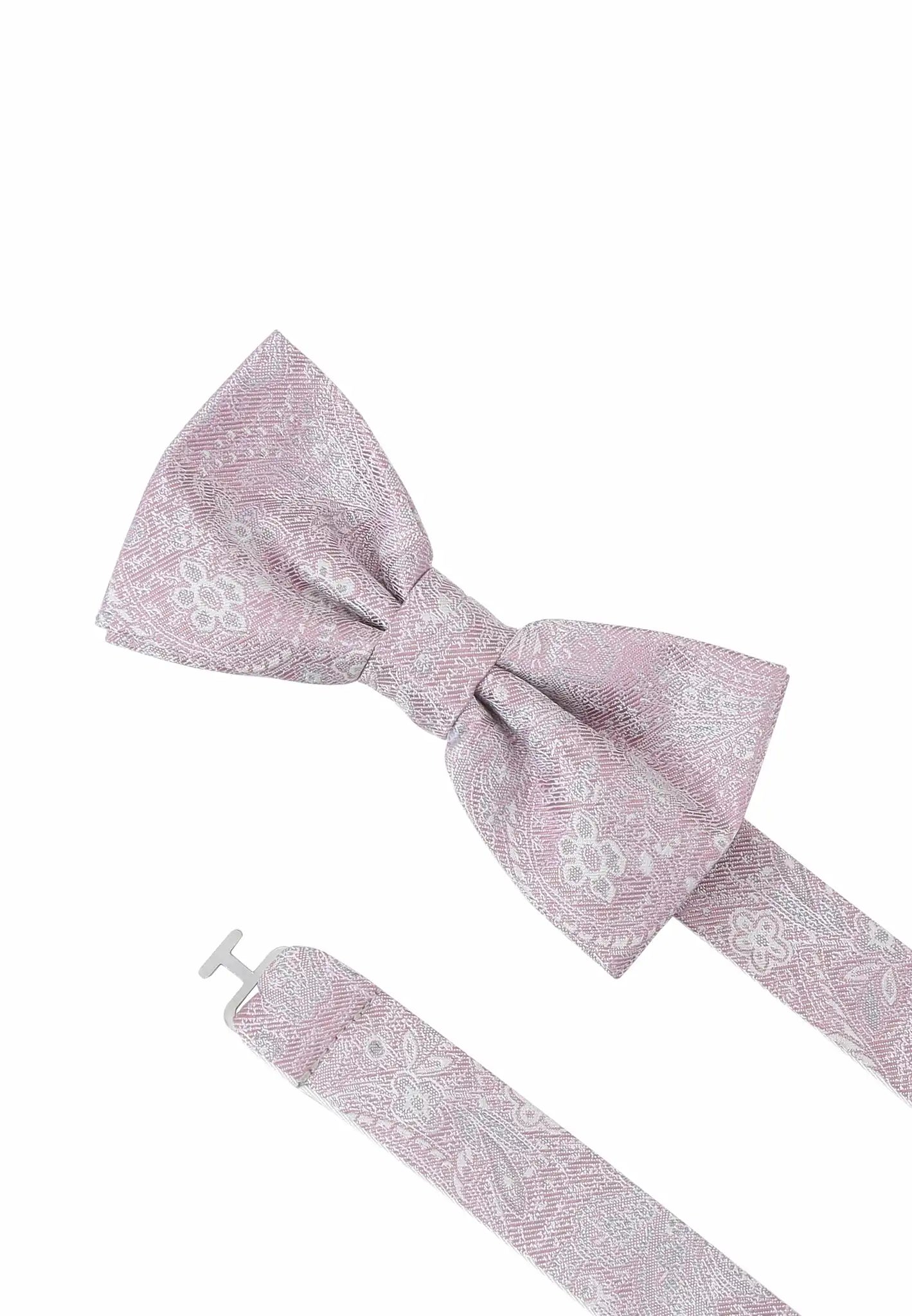 (Rosa) Fliege Paisley Seide – Detailansicht mit verstellbarem Größenband